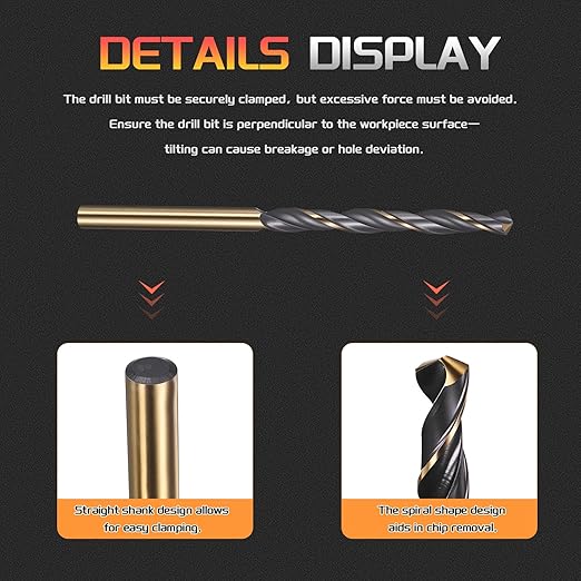 Drill Bit, 4.5mm Cutting Diameter, 4341 HSS Gold and Black 118° Cutting Angle Number Jobber Bits - (Applications: for Drilling Soft Metal Plastic Wood), 12-Pieces