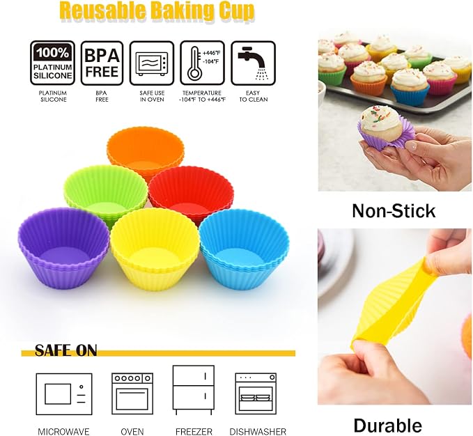 Silicone Cupcake Baking Cups 24 Pack, Reusable & Non-stick Muffin Cupcake - Image 2