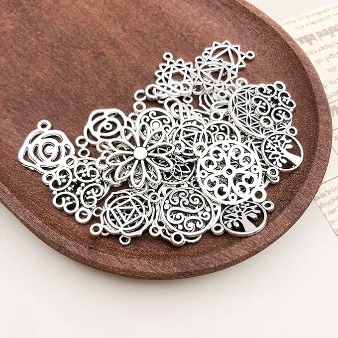 WOCRAFT 120pcs Antique Silver Flower Connector Charms - Image 7
