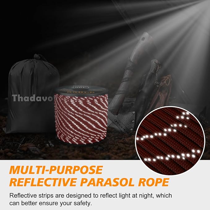 850Ib Reflective Paracord Rope, 50/100/200/500/1000ft 4MM 11 Strand Cords Lanyard Utility Parachute Cord for Tent Camping Hiking Fishing Survival Tactical Clothesline DIY Projects, Red 100FT