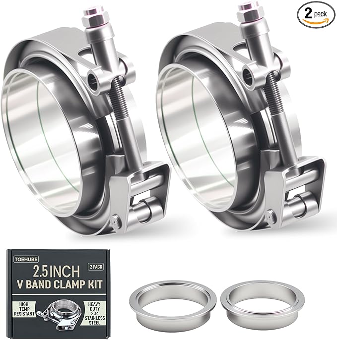 2 Pack 2.5 Inch V Band Clamp Kits - Quick-Release with Male/Female Flanges, 304 Stainless Steel, Leak-Resistant Interlocking Design for Exhaust, Turbo, Downpipe, Intercooler Piping (2, 2.5in)