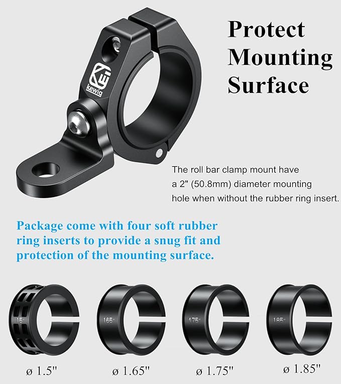 BRCOVAN UTV Whip Flag Mount, Solid Aluminum Alloy Whip Light Mount, Off-Road LED Light Bar Mounting Bracket, 360° Adjustable Roll Cage Clamp Holder Fit 1.5''/1.65'' /1.75''/1.85''/2'' Roll Bars, 1PC