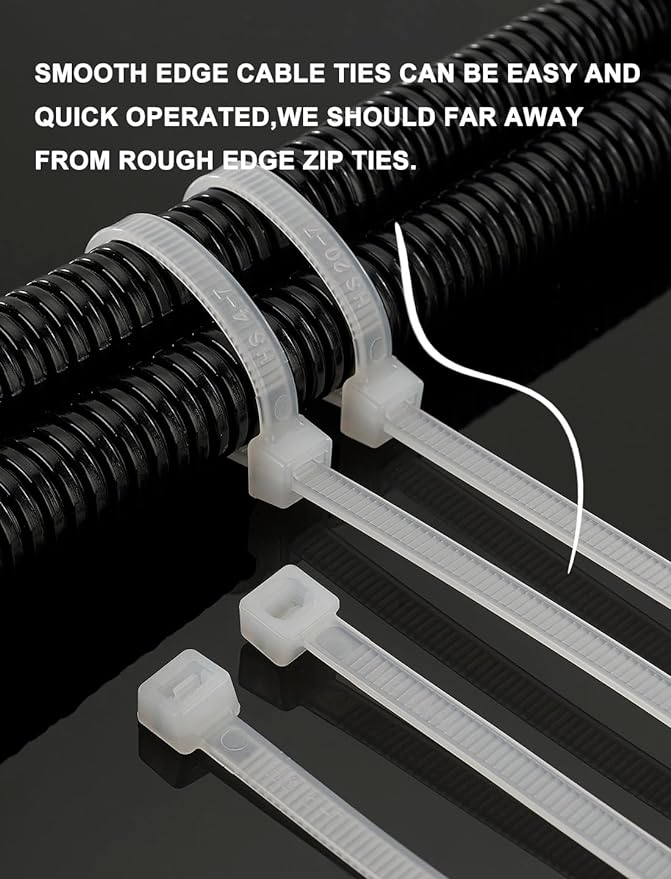 HS 12 Inch Black Zip Ties 1000 Bulk Pack,Nylon Cable Ties 50 LB Strong Wire Tie Wraps Black UV Outdoor Purpose