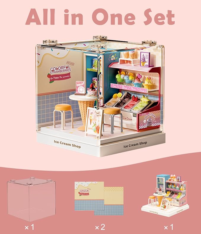 Ice Cream Shop Miniature House Kit, Plastic DIY Dollhouse - Image 4