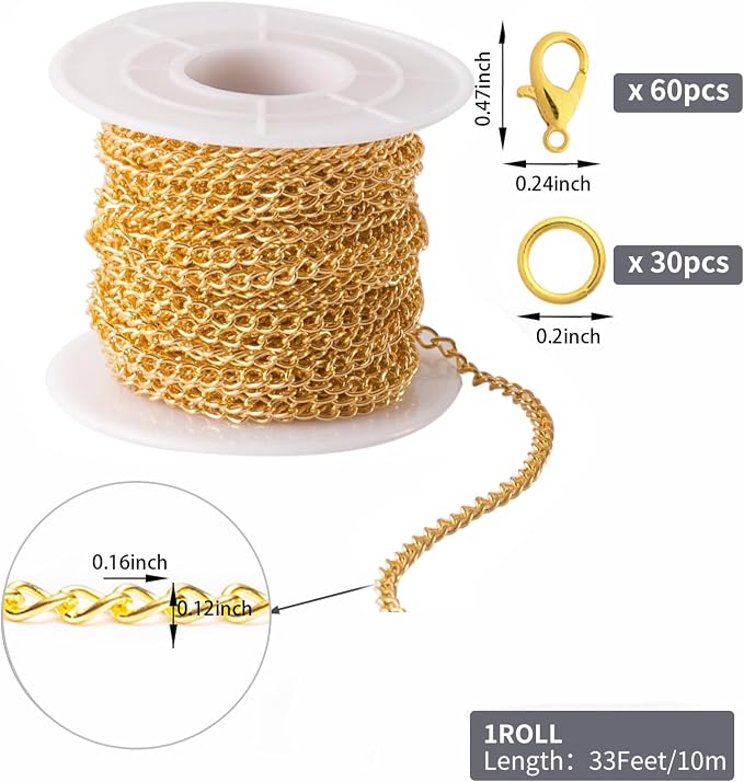 Lemonkey 33 Feet Metal Gold Necklace Chains Curb Links Chains Bulk - Image 2