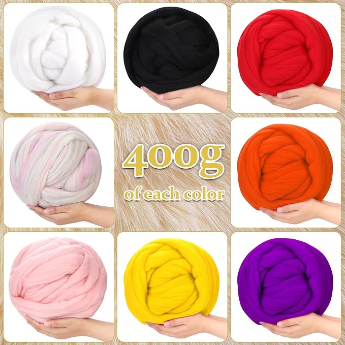 QMNNMA Wool Roving Bulk, 14.1oz Needle Felting Wool, Super Wool Chunky Yarn - Image 3