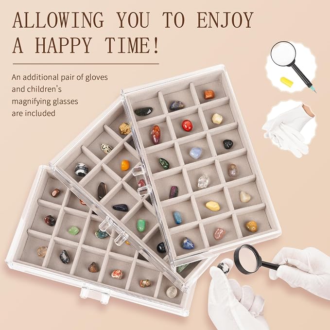Bfttlity Acrylic Rock Display Case, 54 Grids Rock Collection Box - Image 3