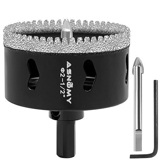 2-1/2 Inch Diamond Hole Saw with Pilot Drill Bit, 2-1/2" Serrated Brazing Tile Hole Saw Diamond Core Drill Bits with Guiding Bit for Ceramic Porcelain Tile Glass Stone Granite Marble