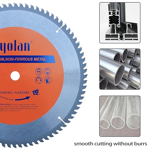 Yolan 10-Inch 80 Teeth Circular Saw Blade for Cutting Aluminum, with 5/8-Inch Arbor, Table Saw Accessories,Polished Mitersaw Blade Silver