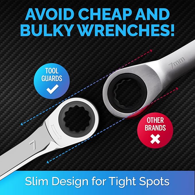 TOOLGUARDS 7mm Wrench - Ratcheting Wrench - Slim Profile - Ratchet Wrench - 100% Lifetime Satisfaction Guarantee