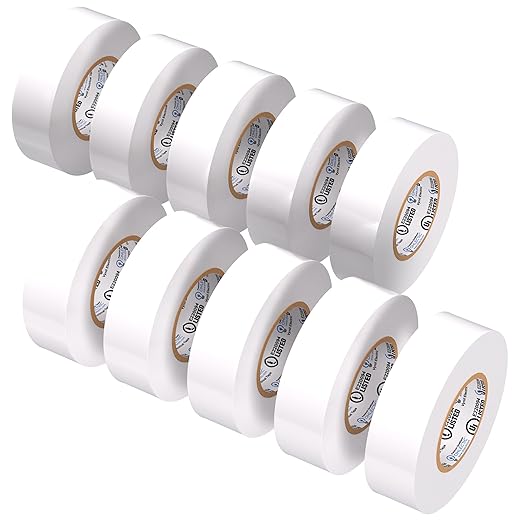 OHLECTRIC Professional Grade Vinyl Electrical Tape (10 Pack) White - 7 Mil Thick Flame-Retardant, Heat & Weather Resistant 3/4 Inch x 60 Feet | Ideal for Contractors & Electricians