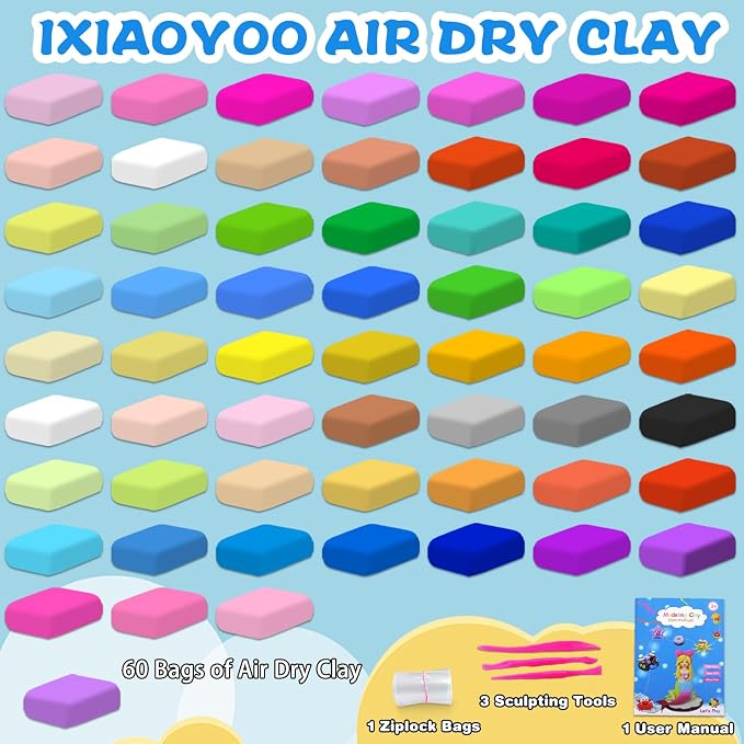 Ixiaoyoo Air Dry Clay, 60 Colors Foam Modeling Clay - Image 3