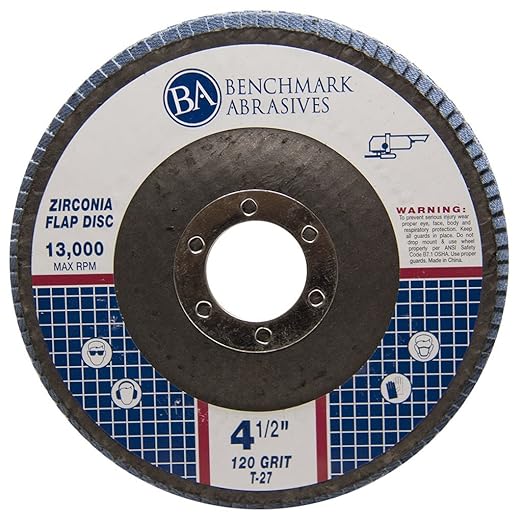 Benchmark Abrasives 4.5" Premium Zirconia Type 27 Flat Flap Discs Grinding Wheels for Sanding Stock Rust Removal Finishing Grinding Deburring Stainless Steel, 7/8" Arbor (100 Pack) - 120 Grit