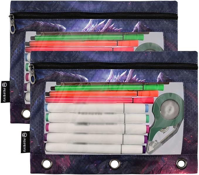 Dragon Purple Pencil Pouch for 3 Ring Binder, 2 Pack Waterproof Pencil Bags - Image 2