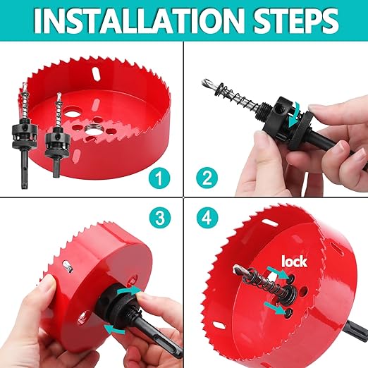 8.46 inch / 215mm Hole Saw with 1 Pc SDS Plus Arbor and 1 Pc Hex Shank Arbor,HSS Bi-Metal Hole Drilling Cutter for Wood Boards Plastic and Thin Metal (8.46 inch / 215mm)