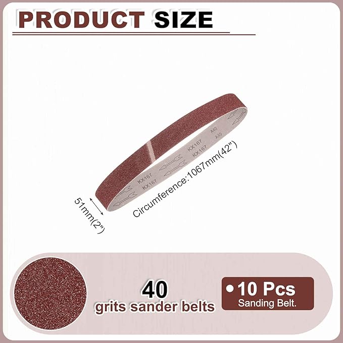HARFINGTON 2 x 42 Inch Sanding Belts, 10 Pcs 40 Grits Aluminum Oxide Abrasive Belt Sander File Belt for Woodworking, Metal Polishing, Knife Sharpener