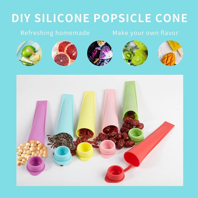 6Pcs Silicone Popsicle Molds w/Lids, Reusable Ice Pop Tubes - Image 7