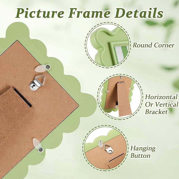 AceOrbit 4x6 Inches Light Green Flower Wavy Scalloped Picture Frame Cute Wavy - Image 3