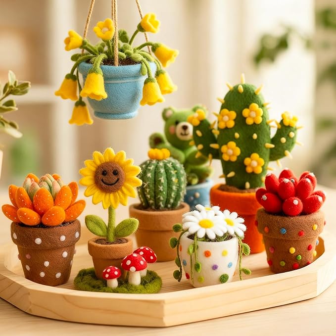 Needle Felting Kit for Beginners, 28 Colors Wool Roving DIY Succulent Plants - Image 6