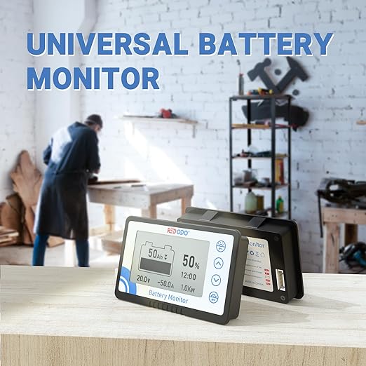 Redodo Battery Monitor with Shunt, Battery Meter Voltage Range 8V~120V and up to 500A, 20ft Shielded Cable, High and Low Voltage Programmable Alarm Compatible with Gel, Lead-Acid, LiFePO4 Batteries