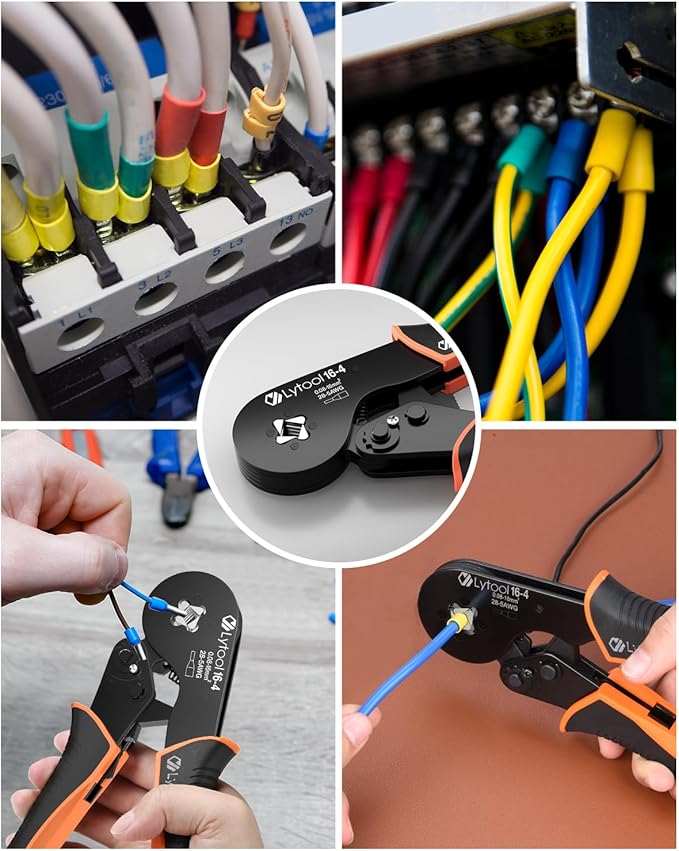 Lytool Ferrule Crimping Tool Kit AWG28-5 (0.08-16mm²), Wire Ferrule Crimper, Self-Adjustable Ratchet Wire Square Jaw Crimping Pliers for Wire Ferrules Terminals