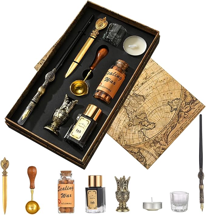 Joyeee Wooden Dip Pen Set with Ink, Vintage Letter Opener Knife, Desk Pen Holder by Joyeee
