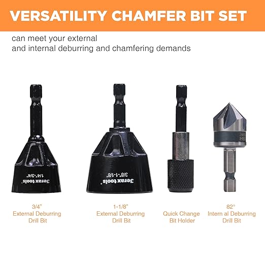 Tungsten Carbide Inner and Outer Deburring External Chamfer Tool Set for Removing Burr, Quick Release Hex Shank Deburring Tool for Metal Rod, Tube, Copper/PVC Pipe