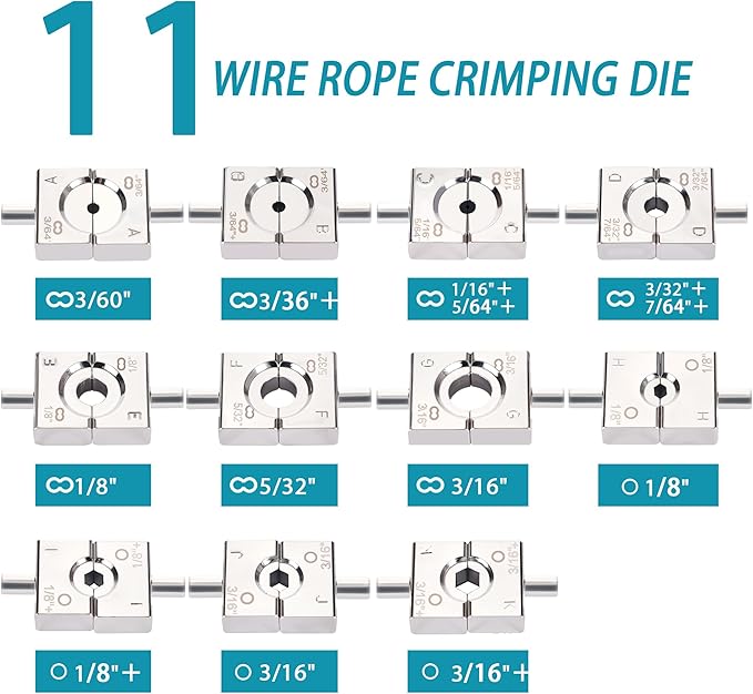 AMZCNC Wire Rope Crimping Tool for Aluminum Crimping Loop Sleeve, Two Barrel Ferrule, Oval Sleeves, 3/64 in to 3/16 in, Stainless steel wire rope Swaging Tool Kit with Wire Rope Cutter