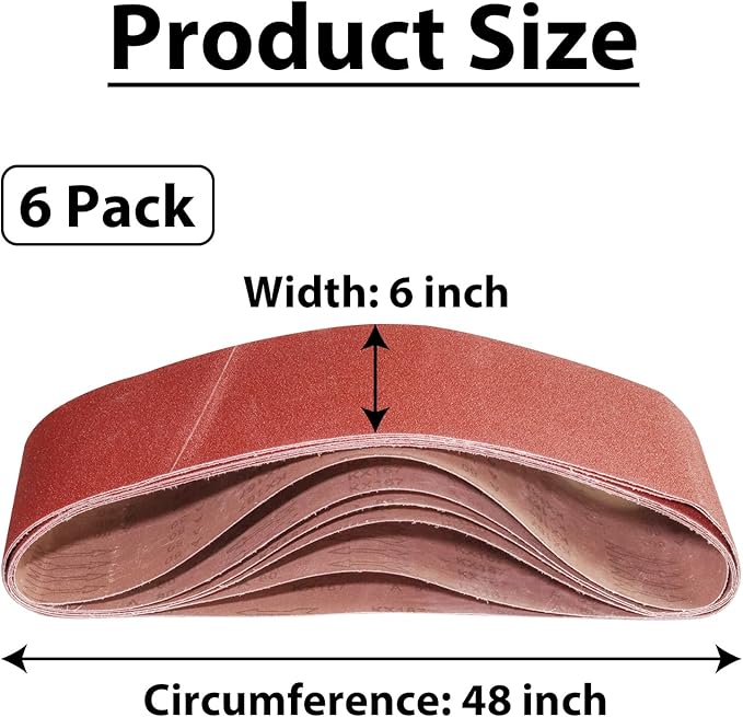 6x48 Sanding Belt for 6-Inch x 48-Inch Belt Sander, 40 80 120 150 240 400 Grits Assortment, 6 Pack (6x48in)