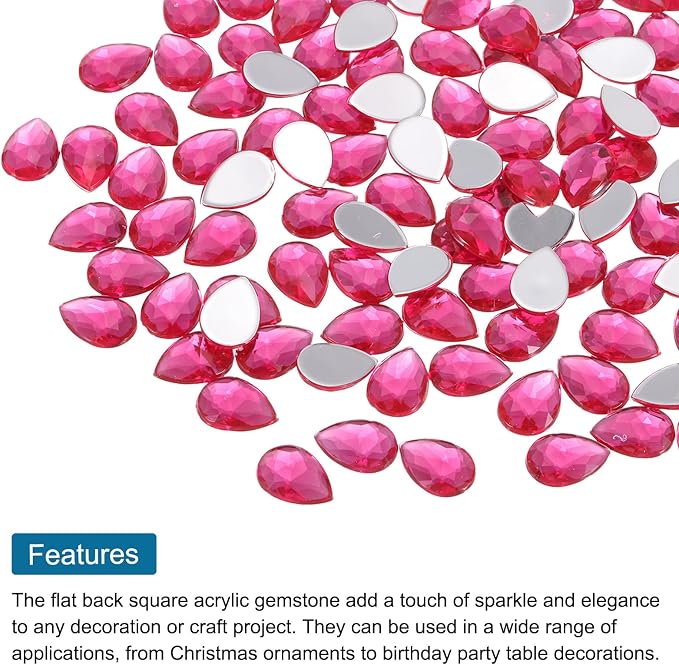 MECCANIXITY 50PCS Flat Back Acrylic Teardrop Gems 10x14mm Artificial Rhinestones - Image 4