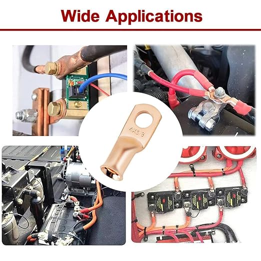 4 AWG 3/8" Stud (10 pcs.) Heavy Duty Battery Ring Terminal 4 Gauge Connectors 4 Gauge Battery Cable Ends Wire Lugs Copper Ring Terminals Bare Copper Eyelets Tubular Ring Terminal