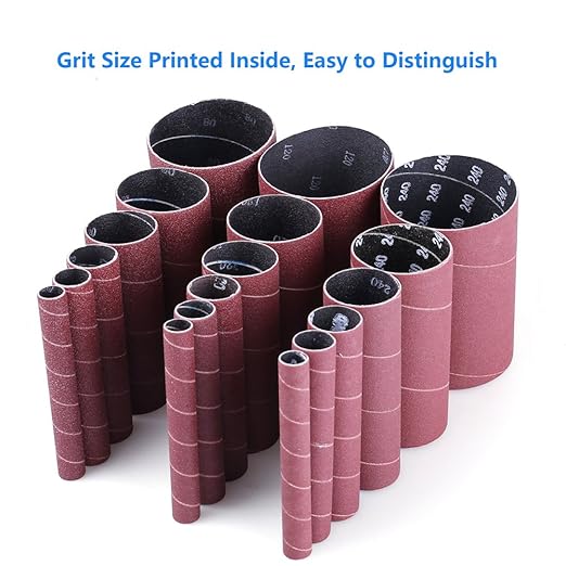 LotFancy 24PCS Spindle Sander Sleeves, Sanding Sleeves for Oscillating Sander, 60 80 120 240 Assorted Grit Sandpaper, 4-1/2” Length, 1/2”, 3/4”, 1”, 1-1/2”, 2”, 3” Diameter