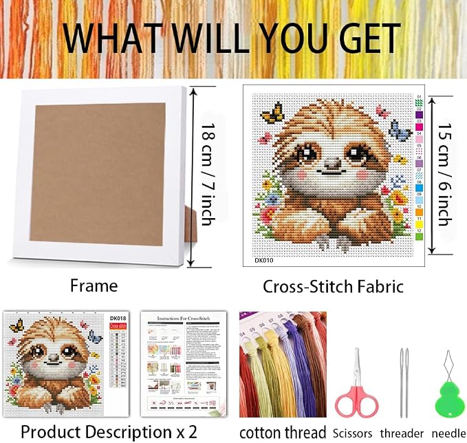 VIGEGU Sloth Cross Stitch Kits for Beginner, Stamped Cross Stitch Kits Crafts - Image 3