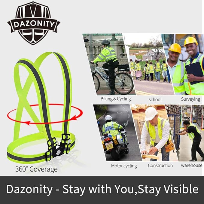 Dazonity High Visibility Safety Vest,10 Packs,Lightweight,Adjustable & Elastic Vest,Hi Vis Reflective Strips, Fit for Men & Women, Construction,Cycling, Runnning, Surveyor, (Yellow)