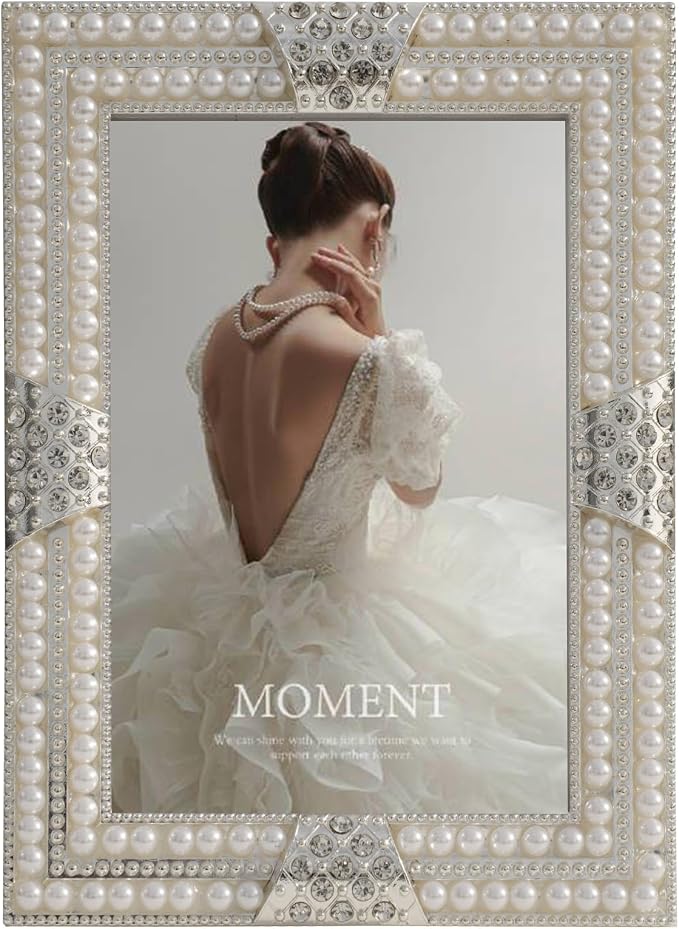 DIKAR 5x7 Picture Frame with Pearl and Crystal Decor by DIKAR