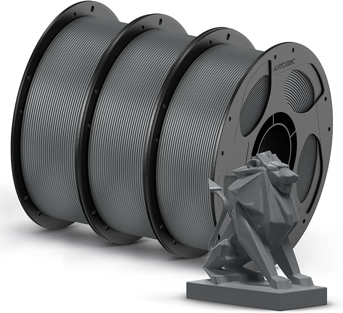 ANYCUBIC PETG Filament 1.75mm Bundle, 3D Printer Filament, Dimensional Accuracy +/- 0.02mm, Exceptional Toughness, Print with Most FDM 3D Printers, 1KG Spool, 3KG Grey