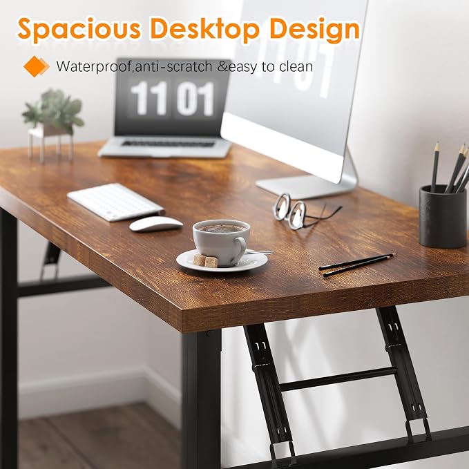 Need Large Computer Desk, 62 inches Long Office Desk, No Install Needed Folding - Image 4