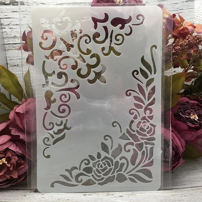 TIAMECH A4 Reusable Vintage Floral Edge Stencil - Image 4