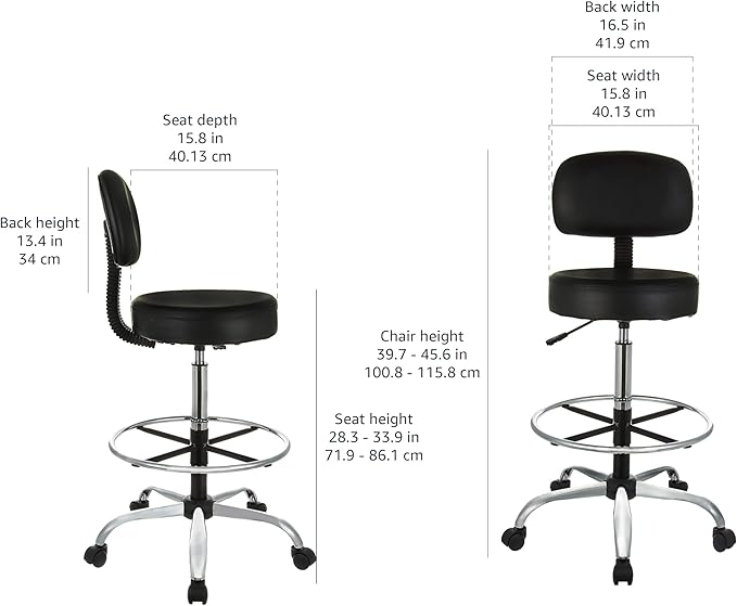 AmazonBasics Multi-Purpose Adjustable Drafting Spa Bar Stool with Foot Rest and Wheels - Black