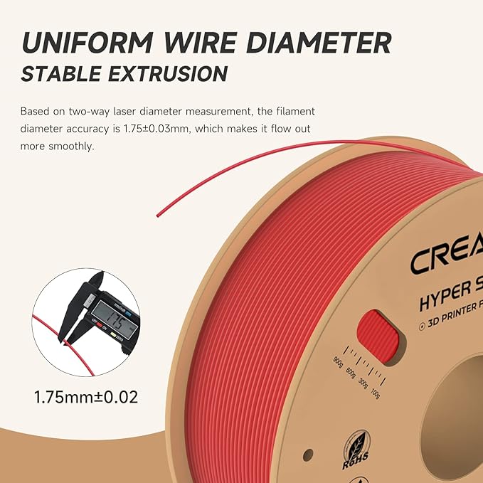 Official Creality Hyper PLA Filament 1.75mm, High Speed PLA 30-600mm/s 3D Printer Filament, Dimensional Accuracy +/-0.02mm, Fit Most FDM 3D Printers，1KG(2.2lbs) Spool Red