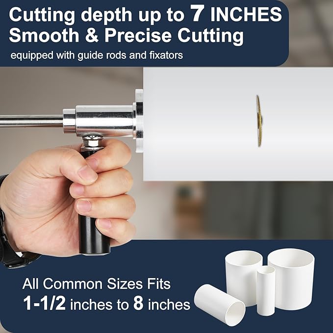 Inside Pipe Cutter for PVC Pipe with Diamond Grit Cutting Wheel and Handle, Fit for 1-1/2 Inch to 8 Inch,7 Inch Adjustable Cutting Depth,1/4in Hex Shank Fit for Impact Drivers