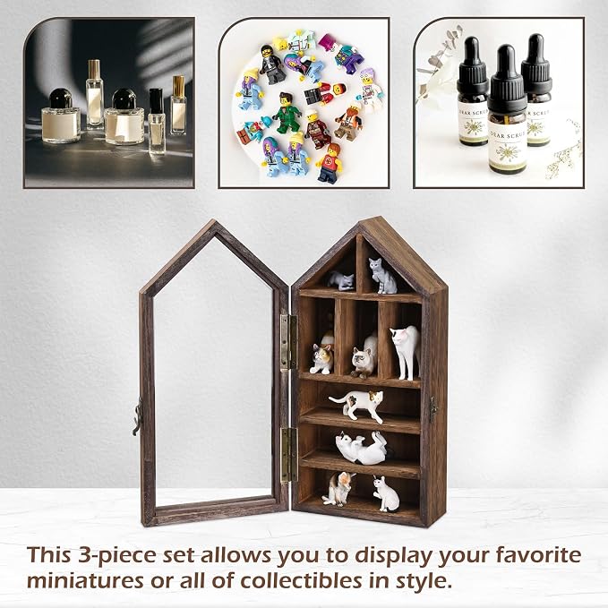 Ikee Design 3 Pcs Set Wall-Mounted House-Shaped Wooden Shadow Cubby Box Display - Image 5