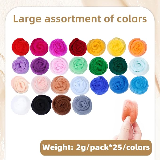Flylin Needle Felting Wool, 10 Colors Wool Roving Yarn - Image 2