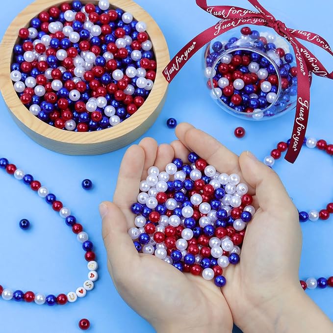 DUQGUHO Red White and Blue Beads, 4th of July Beads 8mm Patriotic Beads - Image 6