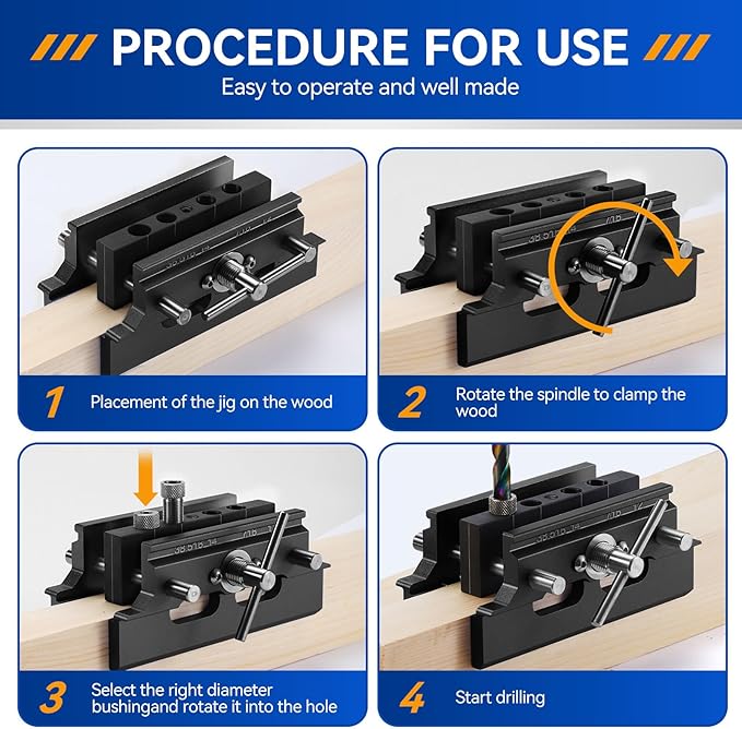 Self Centering Doweling Jig Kit,Adjustable Width Dowel Jig for Straight Holes,Adjustable Drilling Guide Wood Working Tools with 6 Drill Guide Bushings, Wood Doweling Jig for Woodworking（Black)