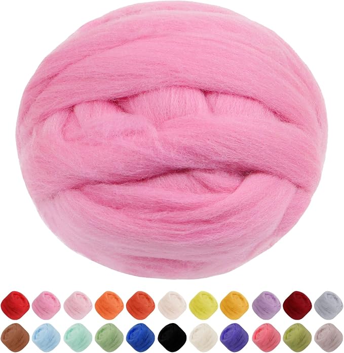 JeogYong Needle Felting Wool, 7.05oz Wool Roving Chunky Wool Yarn, Peach Pink by JeogYong