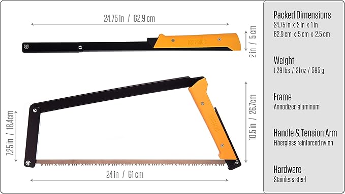 AGAWA - BOREAL24 Tripper Kit - 24 Inch Folding Bow Saw, 24" Rugged Cordura Sheath, Additional 24" Aggressive Blade (Black Frame - Yellow Handle)