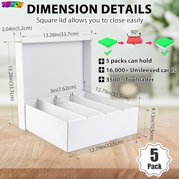 5-Pack Toploader Trading Card Storage Box, 4 Row 3200 Count White Cardboard - Image 3