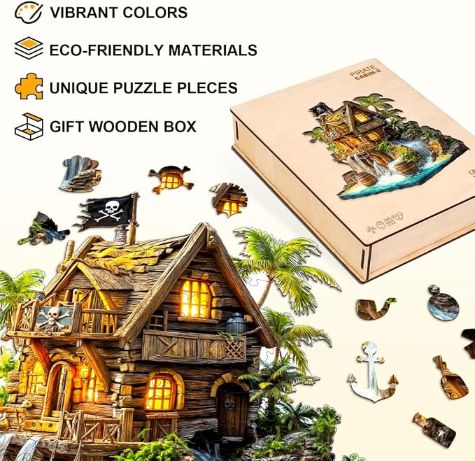 Wooden Puzzles for Adults, Pirate Cabin Wooden Puzzles 80 Pieces, Unique Animal - Image 5