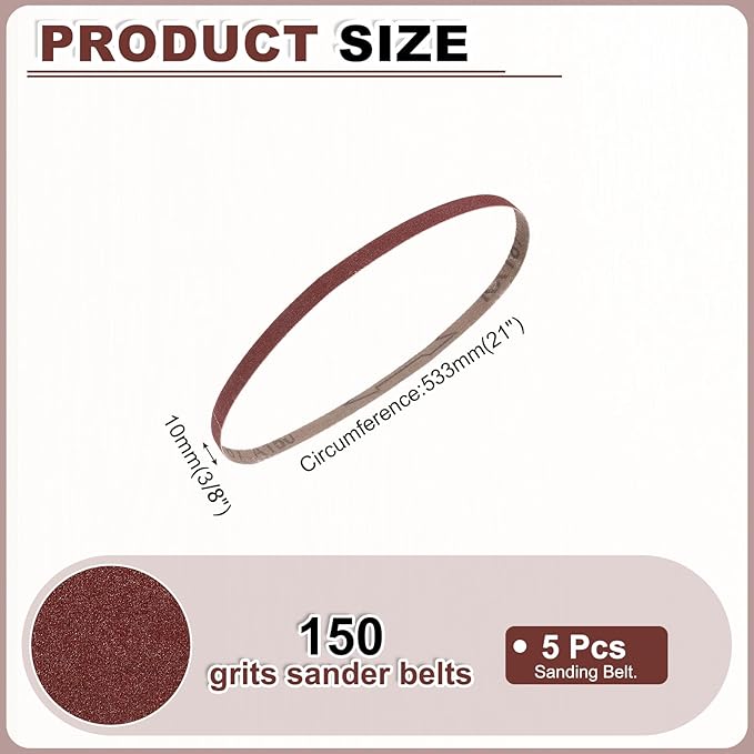 HARFINGTON 3/8 x 21 Inch Sanding Belts, 5 Pcs 150 Grits Aluminum Oxide Abrasive Belt Sander File Belt for Woodworking, Metal Polishing, Knife Sharpener